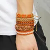 Charm Bracelets 5pcs/set 2023 Boho Gypsy Hippie Punk Red Brown Leather Wax White Cord Rope Knots Layers Stacked Adjustable Unisex Set