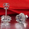 Stud Earrings 18K Au750 White Gold Women Moissanite Diamonds 2 Carat Heart Round Elegant Wedding Party Engagement Anniversary