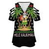Mulheres camisetas Mele Kalikamaka Havaiano Natal em julho Havaí Santa Presente Mulheres Zipper Sexy Impresso Vintage Tops Full Print T-shirt