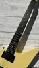 Guitarra eléctrica irregular, hecha de madera importada cremosa de perla amarillo con incrustaciones de diapasón EMG Pickup activa Luz blanca en stock PAQUETE