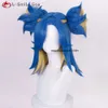 Disfraces de catsuit Valorant Neon Cosplay Rubio azul con dos pinzas de cola de caballo Cabello resistente al calor Anime Fiesta de Halloween + Gorro de peluca