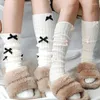 Women Socks Women's Bow Leg Warmer Knitted Warm Lace Ladies Autumn Winter Crochet Boot Cuffs Black White Foot Cover Hosiery For Girls