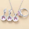 Bröllopsmycken sätter 10 färger brudklänning 925 Mark Sweet Princess Round Pink Zircon 3 Piece Set Fashion Women Accessories 231025