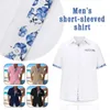 Mäns casual skjortor män strand hawaii stil skjorta sommarlov lös bomullslinne toppar lapptäcke tryckt kort ärm lapel