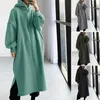 Casual klänningar 2023 Autumn and Winter Solid Color Stor storlek Fashion Long Sweatshirt Dress for Women Oversize Loose Split Hoodies