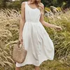 Casual Dresses Summer Women's Elegant White Dress Romantic Beautiful Elastic Waist Midi Sleeveless Tank för Women255m