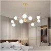 Lampadari Lampadari Ramo di un albero nordico Lampadario a soffitto a led Paralume a sfera in vetro Oro nero per camera da letto Soggiorno Lampada a sospensione Ligh Dhtlv