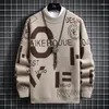Men's Sweaters Letter Sweater Knitted Gentleman Harajuku Impression Word Pattern Pullover Vintage O-Neck Winter Tops