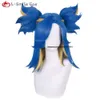 Disfraces de catsuit Valorant Neon Cosplay Rubio azul con dos pinzas de cola de caballo Cabello resistente al calor Anime Fiesta de Halloween + Gorro de peluca