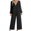 Gymkläder V Neck Bomull och linne Casual Top Ladies Long Sleeved Byxor Womens Wedding Guest Jumpsuit Prom Suits For Women Pant Suit