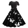 Casual Dresses 2023 Long Party For Women Vintage Floral Printed Short Sleeve Elegant Swing Brithday Dress Ladies Chic Bow Prom Gown