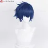 Catsuit Costumes Game Ensemble Stars ES Sazanami Jun Cosplay Dark Blue Heat Resistant Synthetic Hair Halloween Party Anime Wigs + Wig Cap