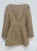 Casual Jurken Vrouwen Sexy Off-Shoulder Tweed Mini-jurk Gouden Knopen Lange Mouw 2023 Herfst Elegante Vrouwelijke A-lijn korte Gewaden