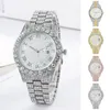 Montres-bracelets femmes cadran rond montre élégante femmes strass incrusté en acier inoxydable quartz coloré décoratif pour dames