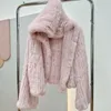 Women's Fur Faux Fur Real Rabbit Fur Hooded Coat Long Sleeve Women Casual Loose Knitted Genuine Fur Jacket With Hood Female Natural Fur Outwear 231026