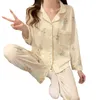 Ensembles de course Ensemble de vêtements de maison doux pyjama imprimé fleur vêtements de détente confortables pour femmes avec poches taille élastique jambe large pour l'automne printemps