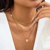 Girocollo Salircon Minimalista Punk Cerchio di metallo Ciondolo Collana clavicola Collana bohémien a catena multistrato Gioielli con ciondoli da donna