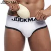 Мужские трусы Jockmail с мягкой подкладкой и ягодицами, нижнее белье, сексуальное однотонное хлопковое съемное две подушечки для ягодиц и одна передняя накладка MX19278c