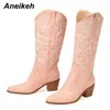 Mode Microfiber Kne Long Boots Women's Spring/Autumn Square Heel Pointed broderad Paisley Thimble 230922