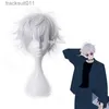 アニメの衣装Gojo Satoru Cosplay Wigs Anime Jujutsu Kaisen Gojoショート耐熱性合成髪のウィッグキャップパーティーウィグアイパッチL231027