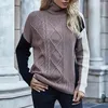 Women's Sweaters Fashion Women Patchwork High Collar Long Sleeves Blouse Tops Thermal Turtleneck Sweater Autumn Ladies Elegant Causal