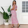 Abiti casual Abito floreale Bohemia Robe Femme Summer Scollo a V senza maniche Tunica Cintura Maxi Abiti lunghi larghi larghi sexy