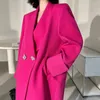 Women's Suits Women In 2023 Korean High-end Rose Pink Tailored Jacket Mid Long Elegant Party Casual Tuxedo Blazer Top Clothing