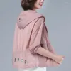 Women's Trench Coats Summer Hooded Jackets Women Loose Embroidery Thin Coat Middle-aged Female Long Sleeve Sun-Proof Clothes 4XL Top N176