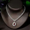 Necklace Earrings Set HIBRIDE Classic Bridal Accessories Anniversary Shiny Red Color Big Water Drop Cubic Zircon Jewelry Ensemble De Bijoux