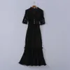 Avrupa ve Amerikan Kadın Giyim 2020 Yaz Yeni Stil Beş Noktalı Kollu Stand Yakası Dantel Moda Siyah Balık kuyruğu Elbisesi270N