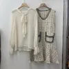 Vestidos de trabajo Trajes de otoño Camisa de manga larga con cuello acampanado para mujer Vestido de chaleco a cuadros Conjuntos de dos piezas