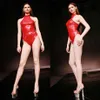 Plus -storlek halter wetlook zip open crotch bodysuit latex pvc catsuit glitter bodystocking sexy erotic neddies badkläder overol268y