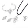 Collane con ciondolo croce etiope color argento brillante, bracciale e orecchini per donne, set di gioielli religiosi africani294W