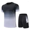 Tracksuits masculinos 2023 verão sportswear para homens gradiente impressão badminton terno ao ar livre correndo t-shirt shorts esportes respiráveis