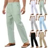 Pantaloni da uomo in tinta unita in cotone e lino, vestibilità ampia, casual, leggero, elastico in vita, slip da casa, caldo e borsa