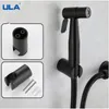 Ensemble d'accessoires de bain ULA Robinet de bidet noir Pulvérisateur de toilette portable à main Robinet en acier inoxydable Pommeau de douche de salle de bain Autonettoyant 231026