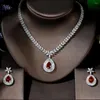 Necklace Earrings Set HIBRIDE Classic Bridal Accessories Anniversary Shiny Red Color Big Water Drop Cubic Zircon Jewelry Ensemble De Bijoux