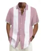 Chemises décontractées pour hommes 2023 Été Cardigan à manches courtes Bouton Chemise Solide Stripe Épissée Imprimer Col Polo Street Top