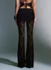 Pantalon femme taille haute femme automne décontracté extérieur streetwear fantoye imprimé floral voir à travers la dentelle femmes noir creux