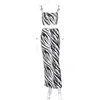 Sukienki robocze Echoine Zebra Print Spaghetti Crop Top Spódnica midi Zestaw Dwukawiatury Seksowna elegancka imprezowa sukienka wieczorna Letnia odzież uliczna