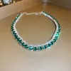 Diamond Emerald Square Oorring ketting van twee stukken trendy en elegante oorbellen Kleine en veelzijdige set voor vrouwen