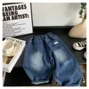 Pantalons enfants Jeans 2023 Cool garçons printemps automne Style coréen bébé décontracté étiquette de mode garçon taille élastique pleine longueur pantalon