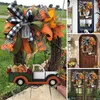 Decoratieve Bloemen 67JE Halloween Truck Krans Rustieke Eenvoudige Decoratie Voor Voordeur Boerderij Herfst Pompoen Kransen Ornament