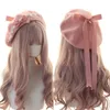 Berety japońskie dziewczęta Kobiety Bow Painter Hat Lolita Soft Sweet French Beret Cap Kawaii Preppy Style Kobieta Solid Color Artist Hat 231027