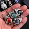 Punk Dragon Shape Natural Stone Pendant Opal Rose Quartz Crystal Tiger Eye Lapis Beads Animal Charms för smyckenillverkning