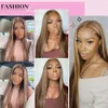 Synthetic Wigs ISEE HAIR Wig Highlight Straight 13x4 Lace Front Human Hair 4X4 Closure 427 Ombre Peruvian 231027