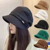 Basker kvinnor sboy cabbie basker cap bomull mjuk hatt för flickor varma vindtäta hattar detektiv med randen 231027