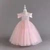 女の子のドレスエレガントな子供の女の子の長いスパンコールドレスタッセルティーンエイジャーのための白い結婚式の花の衣装