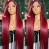 Synthetic Wigs Burgundy Red 13x6 HD Lace Frontal Human Hair 99J Colored Straight 13x4 Front Glueless Wig For Women 30 34 36 Inch 231027