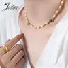 Chaînes Joolim Bijoux En Gros Rétro À La Main Naturel Vert Agate Waterdrop Perle D'eau Douce Collier En Acier Inoxydable Pour Les Femmes